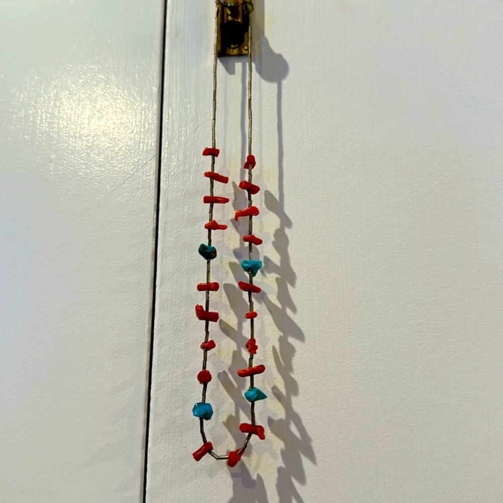 Native American Vintage Coral And Turquoise Necklace